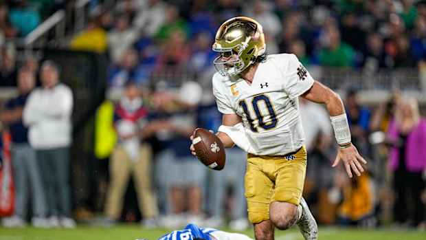 Notre Dame quarterback Sam Hartman against Duke.